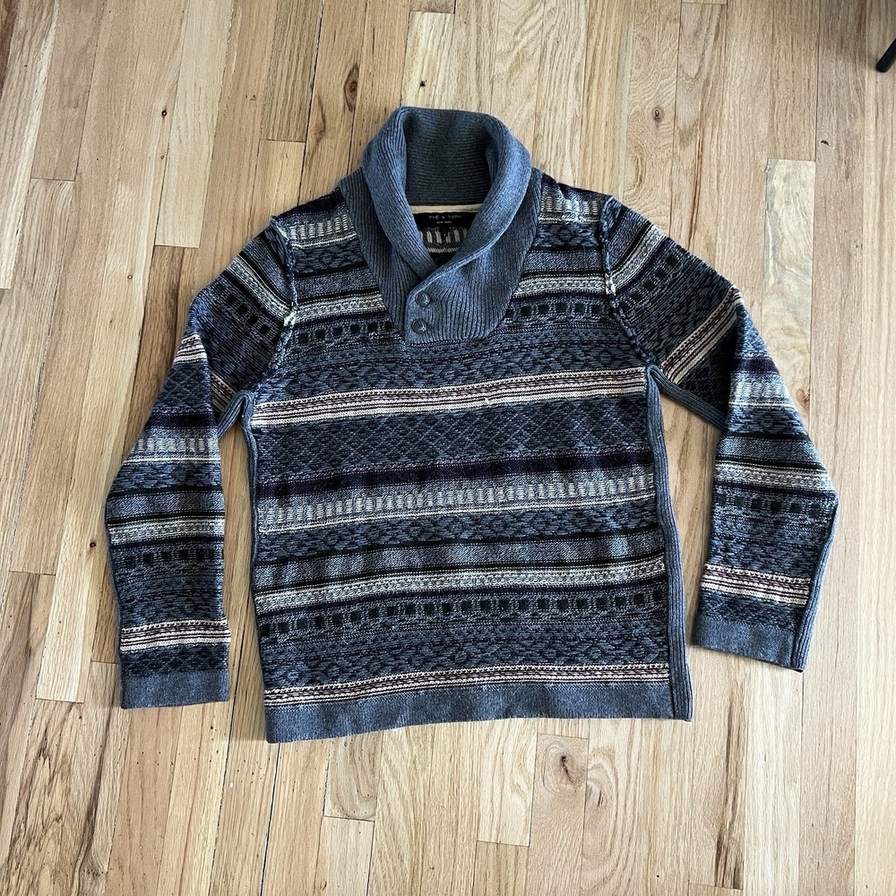 Rag & Bone alpaca wool Men's Knit pullover‎ Sweater Large grey Shawl Collar